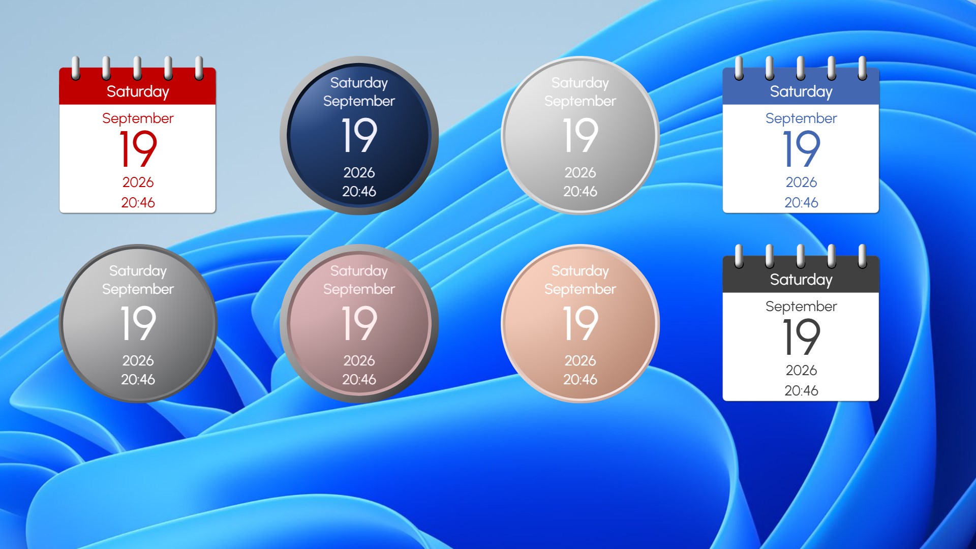Eight fGadget Calendar Pro calendars in different designs on the desktop