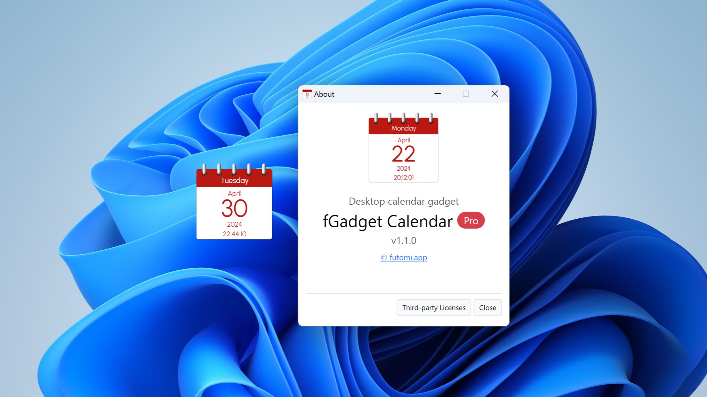 fGadget Calendar Timezone & Settings