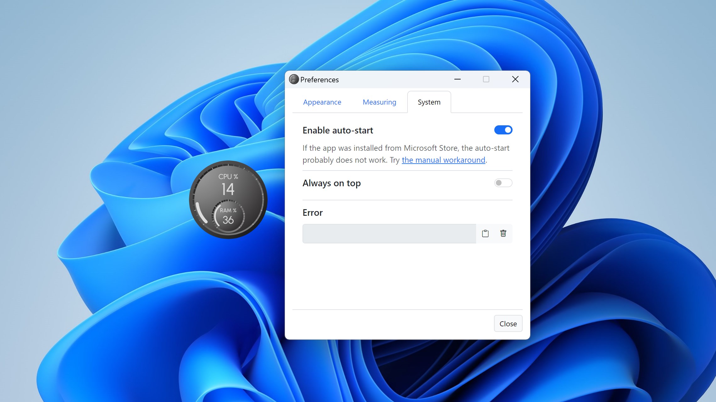 fGadget CPU Meter Settings