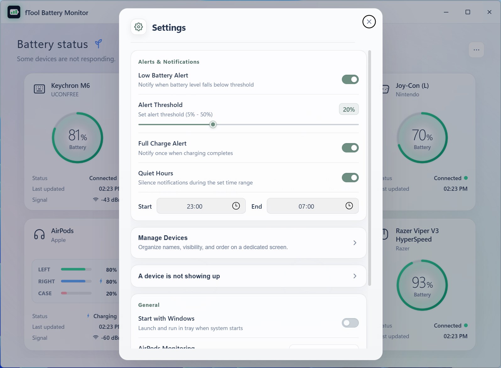 Settings screen in light theme