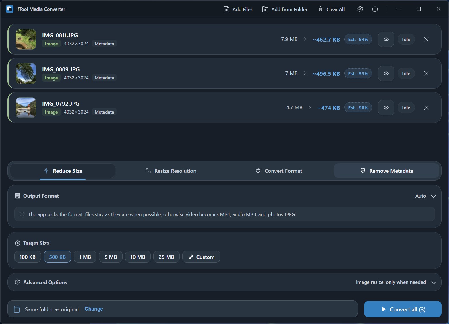 Target Size Preset and Custom Compression Settings
